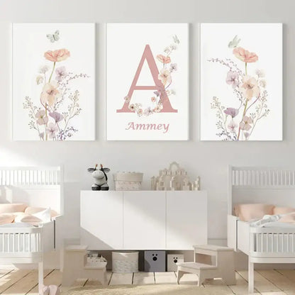 Personalized pink floral letter z wall art nursery decor