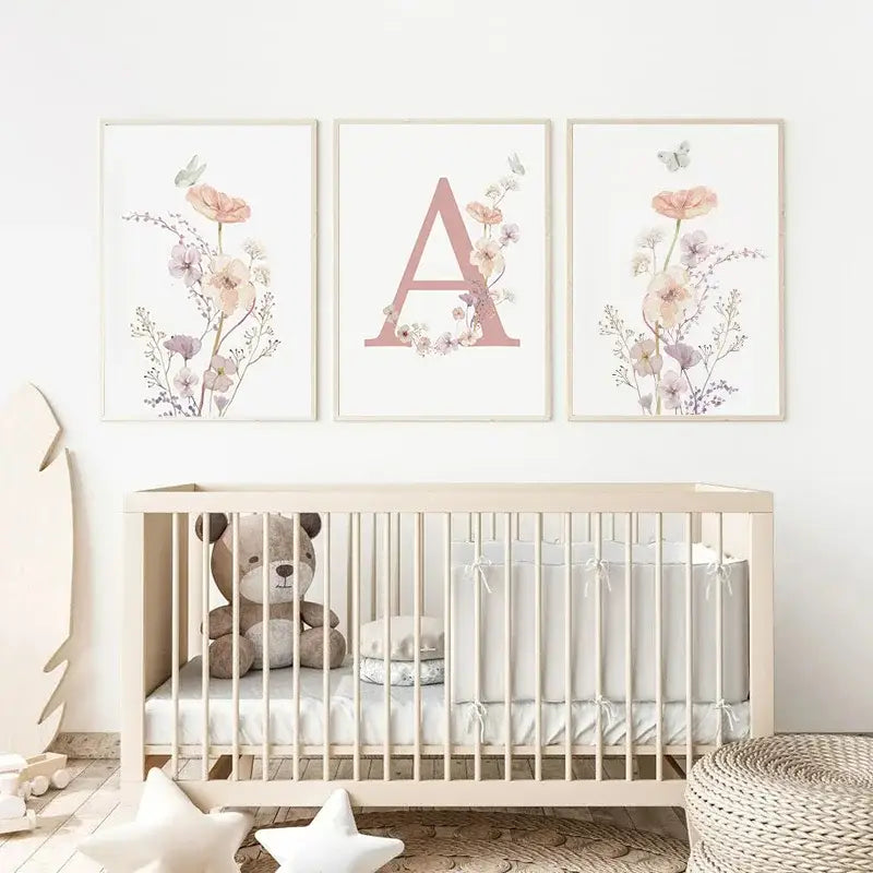 Personalized pink floral letter z wall art nursery decor