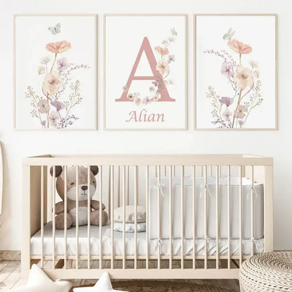 Personalized pink floral letter z wall art nursery decor