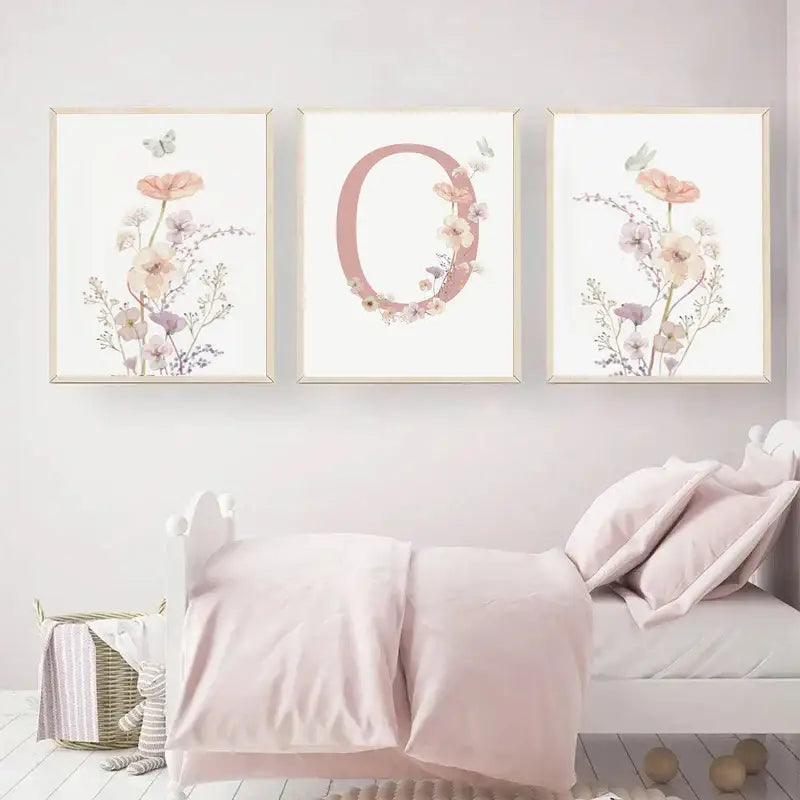 Personalized pink floral letter z wall art nursery decor