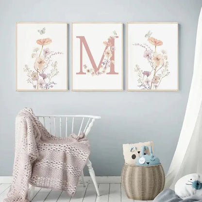Personalized pink floral letter z wall art nursery decor