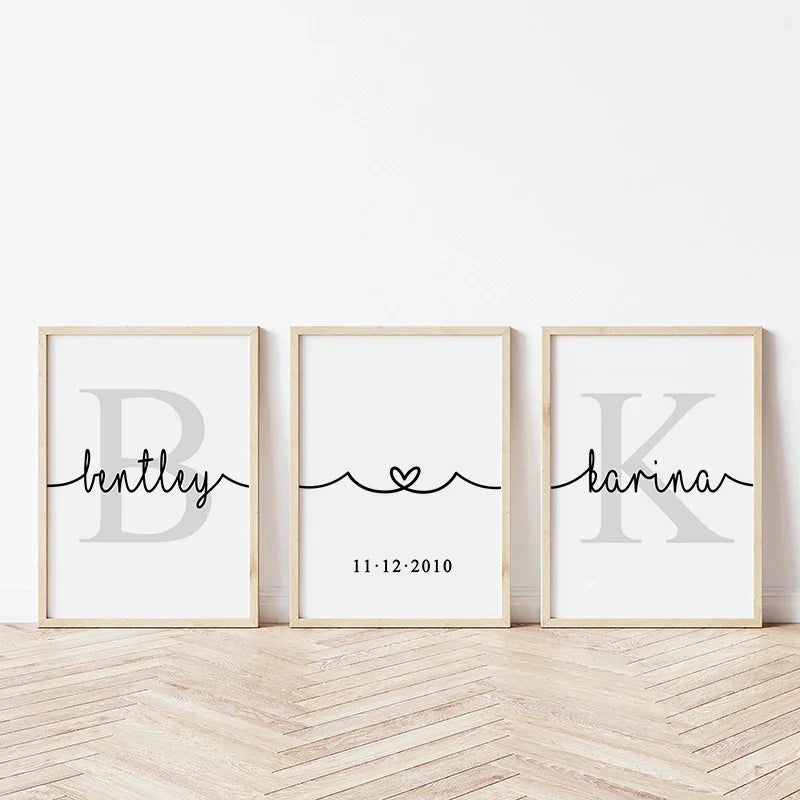 DecorBites™ Personalized Set of 3 Custom Name Wall Art