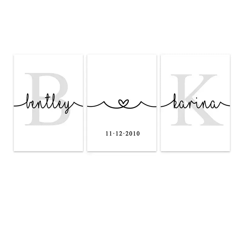 Minimalist black and gray personalized set wall art for bedroom