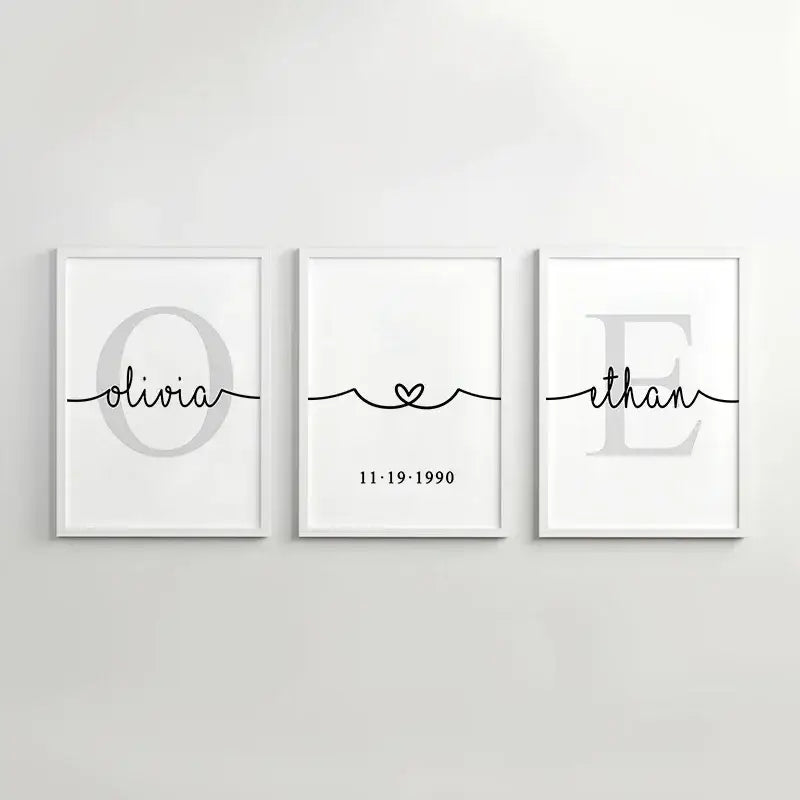 Minimalist black and gray personalized set wall art for bedroom