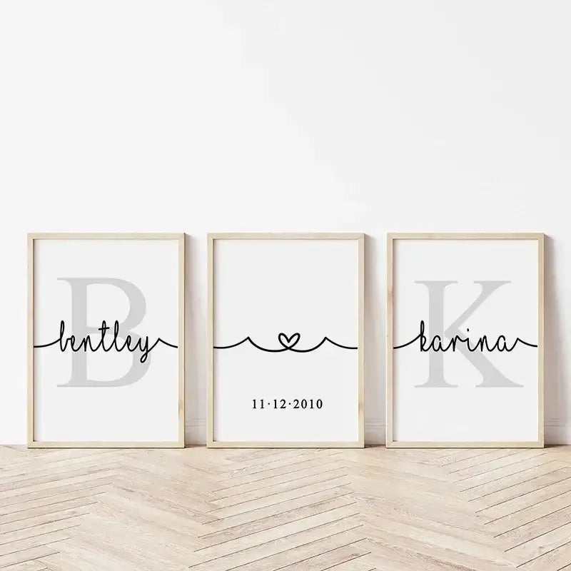 Minimalist black and gray personalized set wall art for bedroom