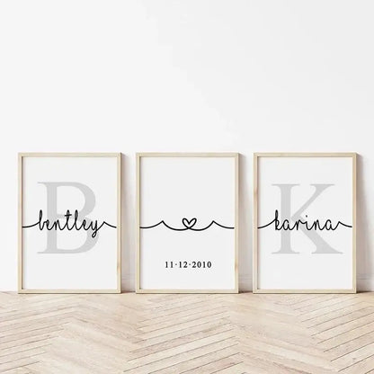 Minimalist black and gray personalized set wall art for bedroom