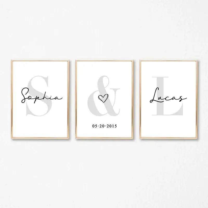 Minimalist black and gray personalized set wall art for bedroom