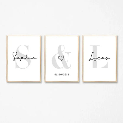 Minimalist black and gray personalized set wall art for bedroom