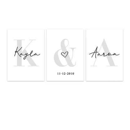 Minimalist black and gray personalized set wall art for bedroom