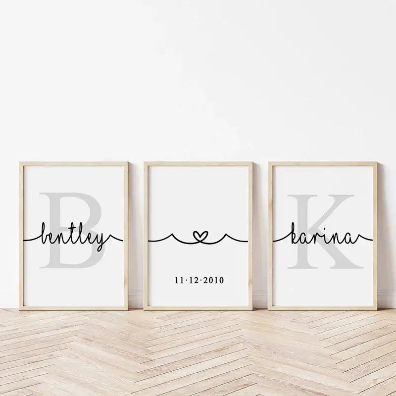 Minimalist black and gray personalized set wall art for bedroom
