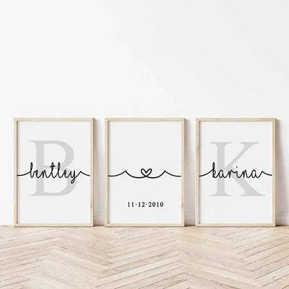 Minimalist black and gray personalized set wall art for bedroom