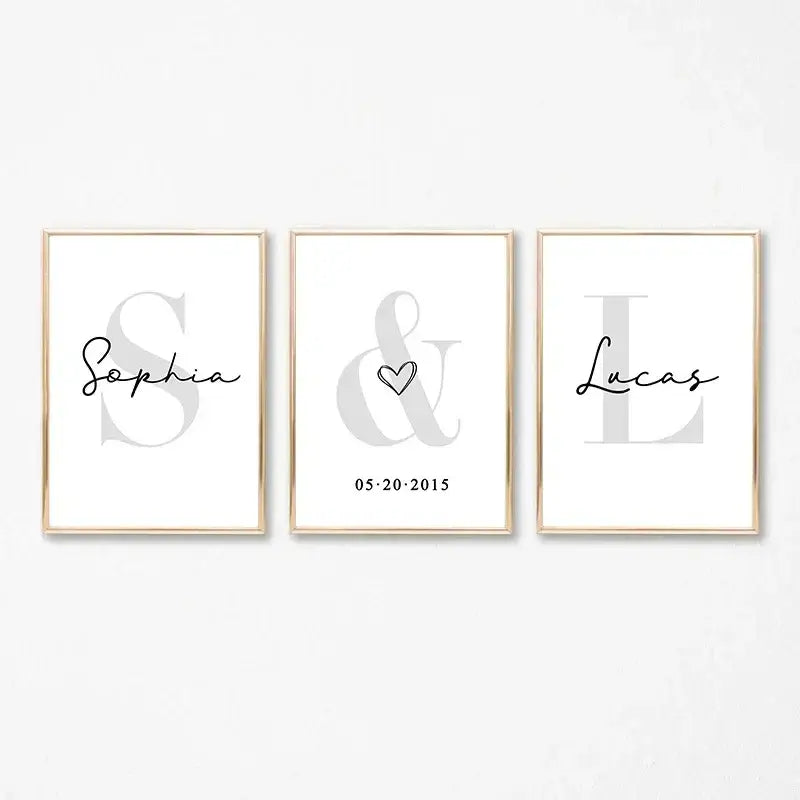 Minimalist black and gray personalized set wall art for bedroom