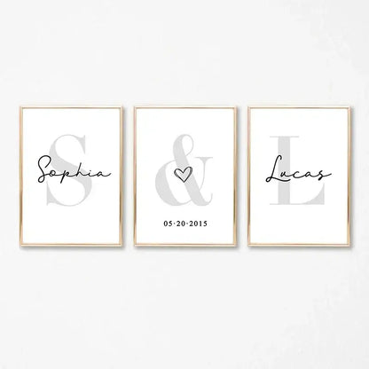Minimalist black and gray personalized set wall art for bedroom