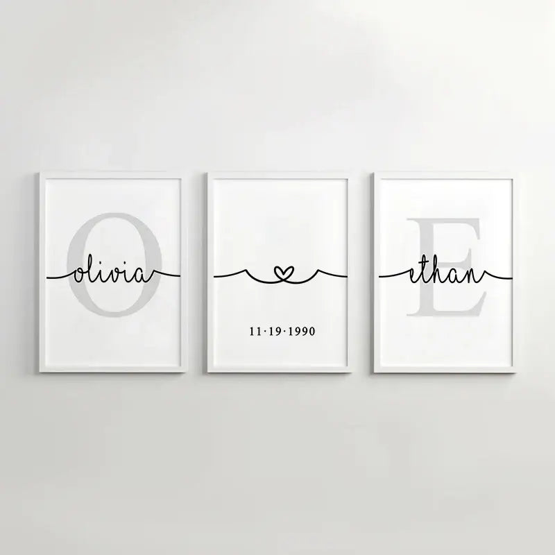 Minimalist black and gray personalized set wall art for bedroom