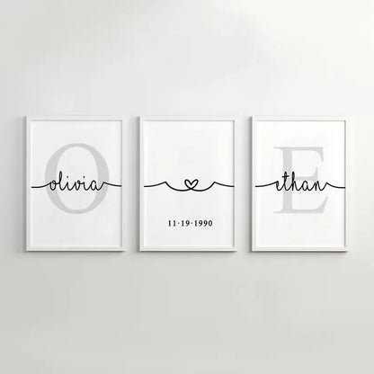 Minimalist black and gray personalized set wall art for bedroom