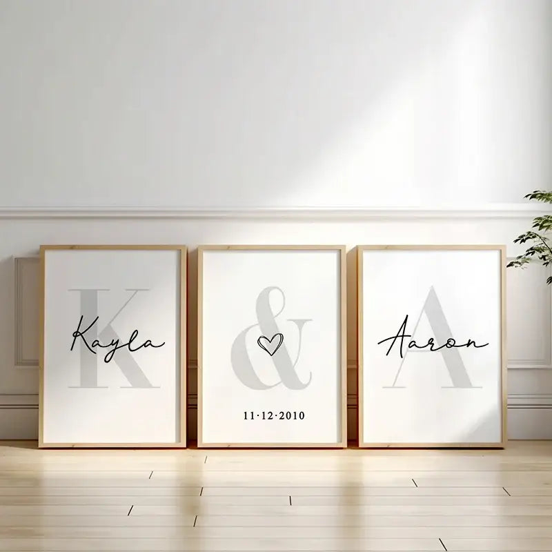 Minimalist black and gray personalized set wall art for bedroom