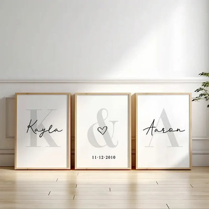 Minimalist black and gray personalized set wall art for bedroom