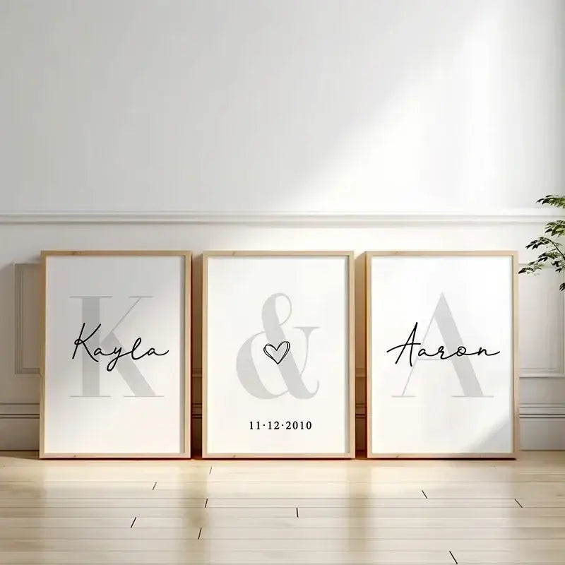 Minimalist black and gray personalized set wall art for bedroom