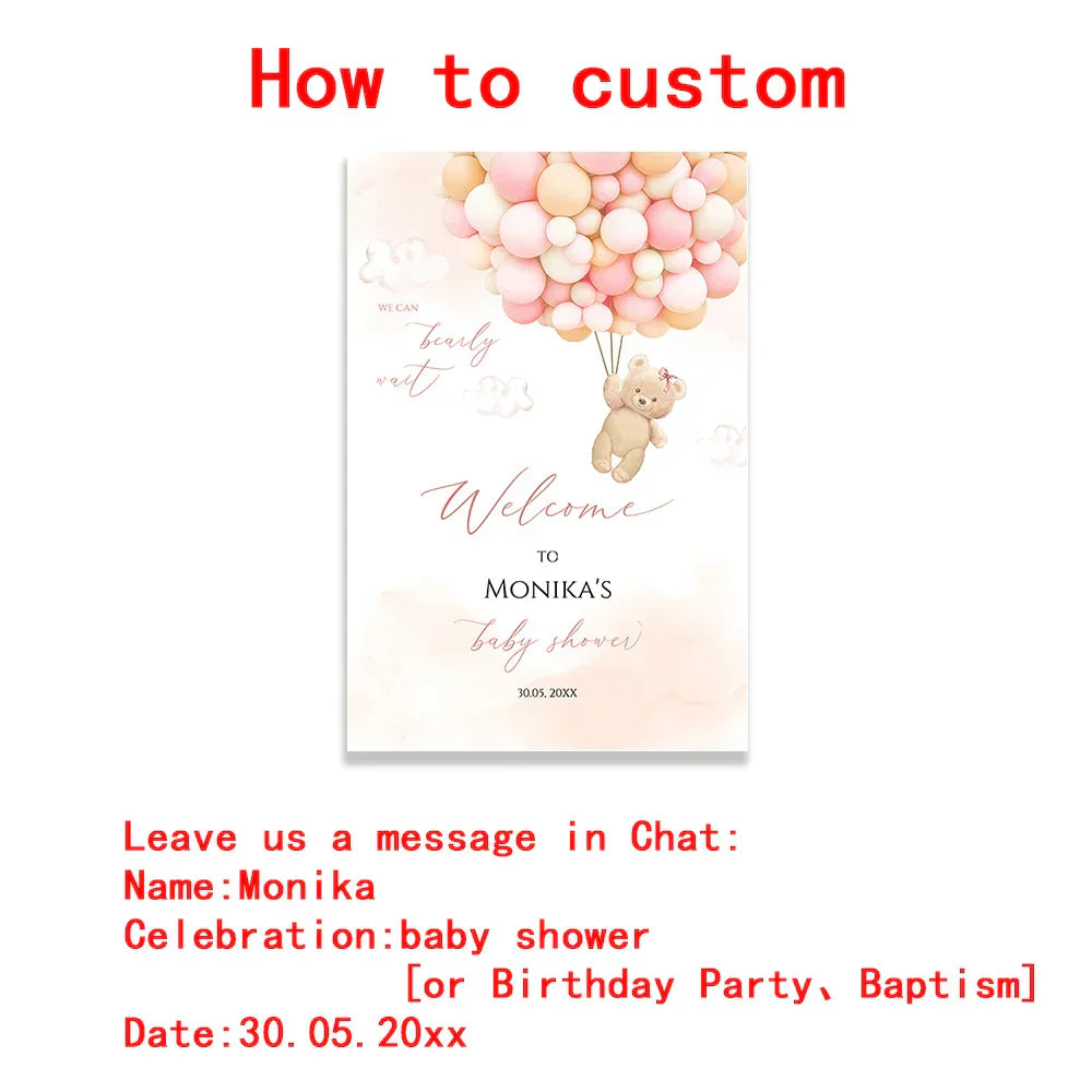 DecorBites™ Personalized Teddy Bear Baby Shower Welcome Sign
