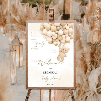Teddy bear pastel pink & cream baby shower welcome sign party decor