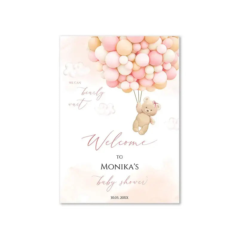 Teddy bear pastel pink & cream baby shower welcome sign party decor