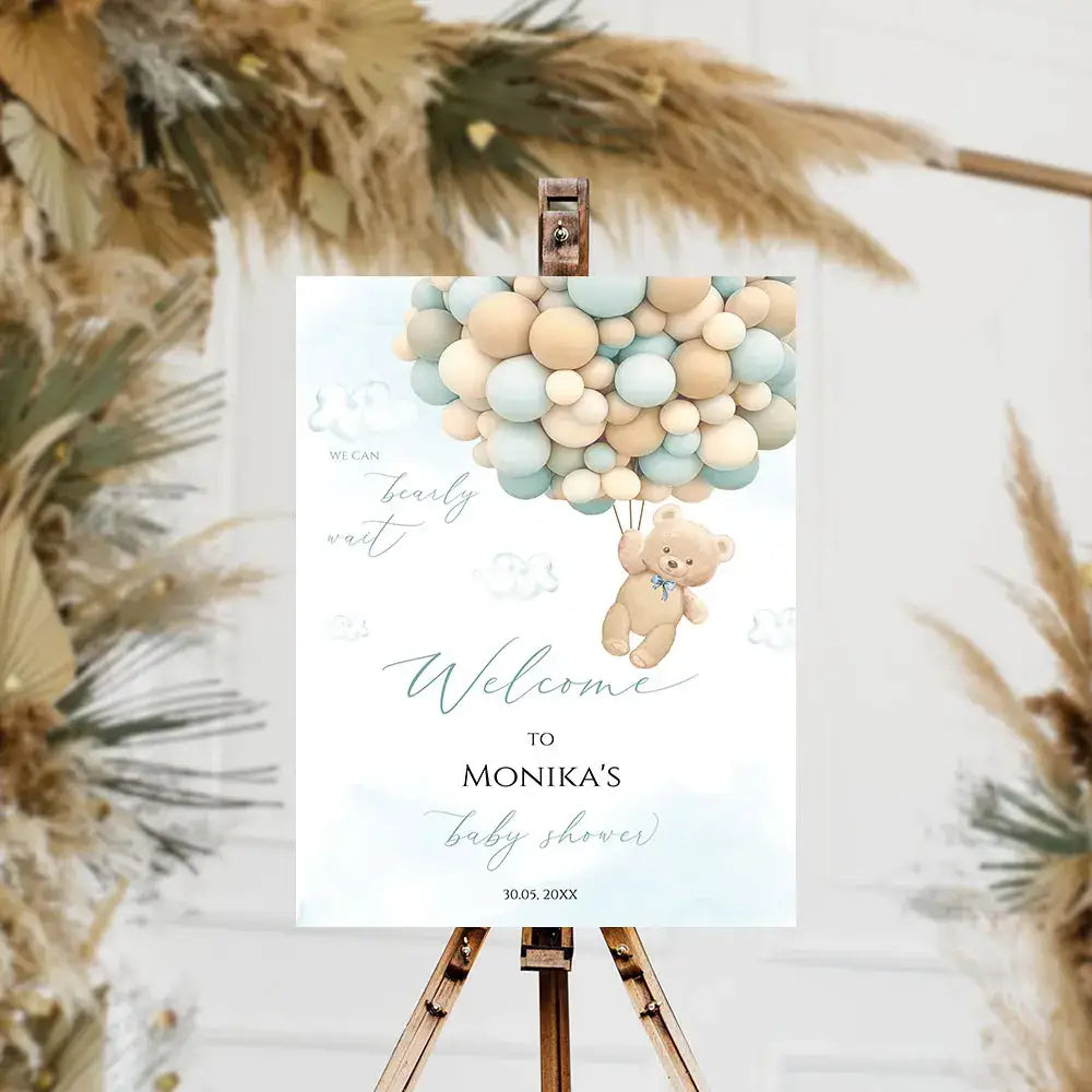 Teddy bear pastel pink & cream baby shower welcome sign party decor