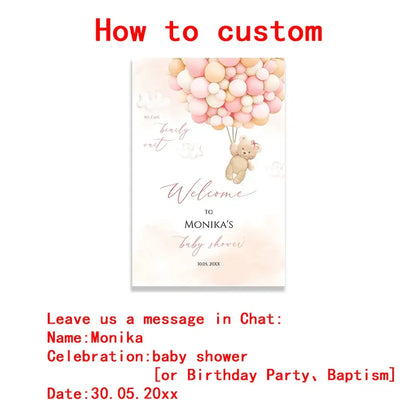 Teddy bear pastel pink & cream baby shower welcome sign party decor