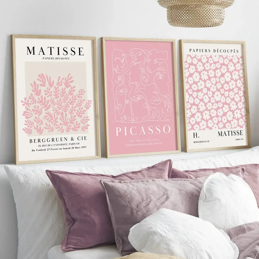 Pink abstract sage wall art set bedroom matisse and picasso prints