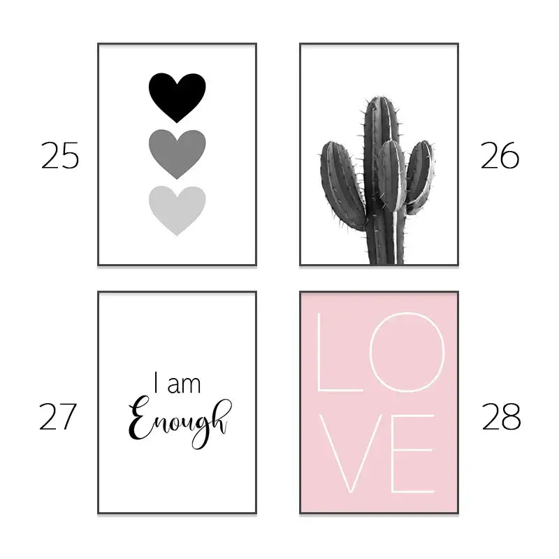 Minimalist pink and white love wall art bedroom room decor