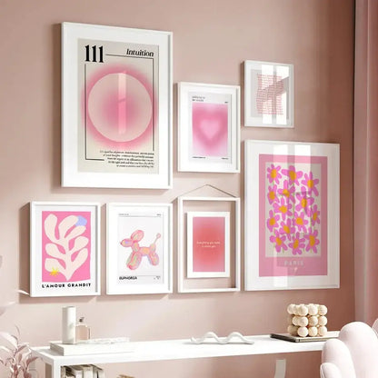 Minimalist pink angel number framed art set bedroom gallery wall art