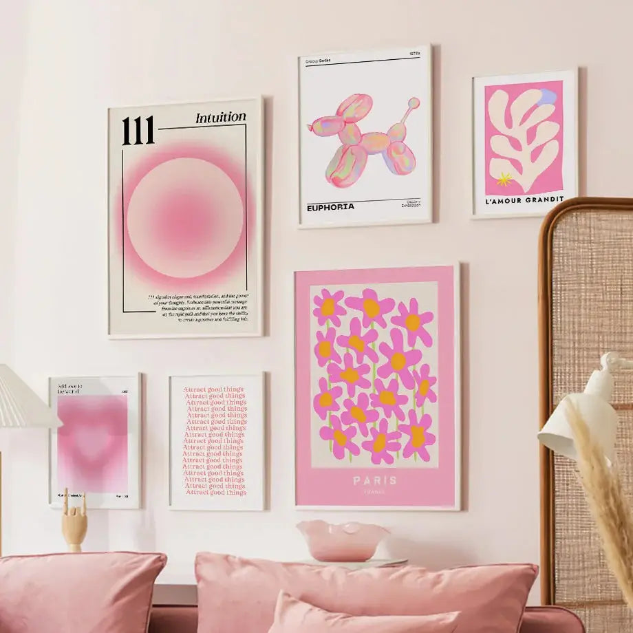 Minimalist pink angel number framed art set bedroom gallery wall art