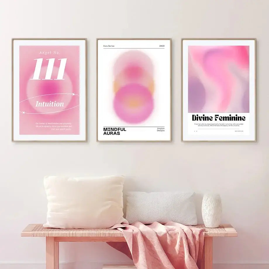 Minimalist pink angel number framed art set bedroom gallery wall art