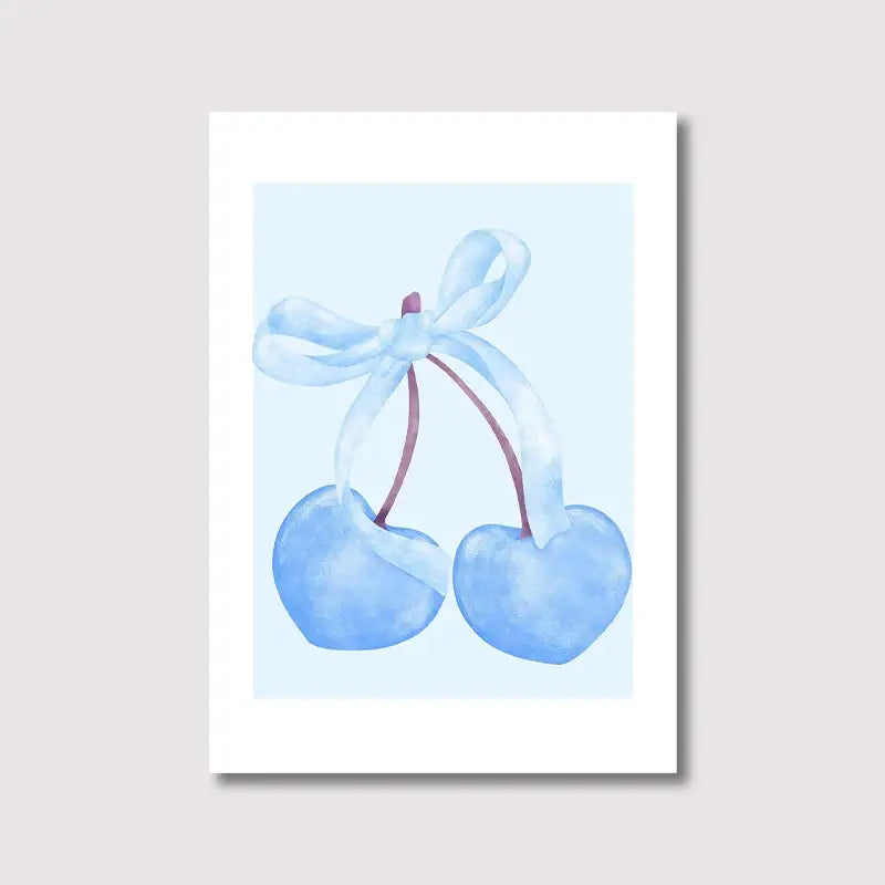 Watercolor pink bows and cherries art set bedroom wall art