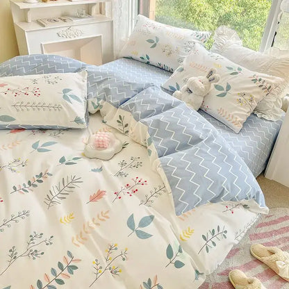 Pink & cream floral satin bedding set bedroom rose pattern