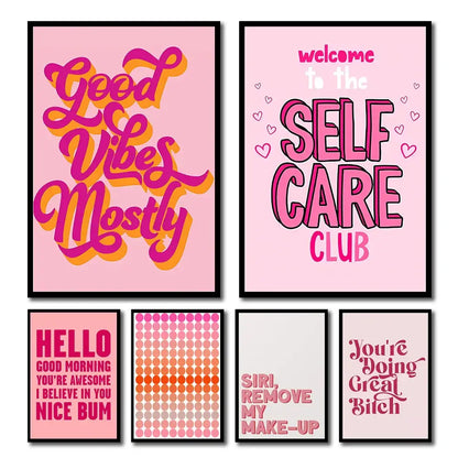Funny pink quote art poster set bedroom motivational wall decor