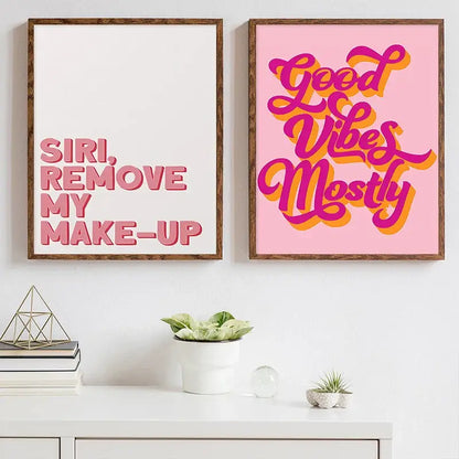 Funny pink quote art poster set bedroom motivational wall decor