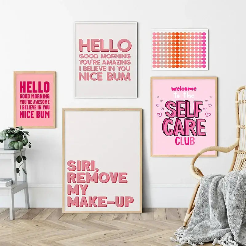 Funny pink quote art poster set bedroom motivational wall decor