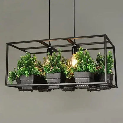 Industrial black metal planter light chandelier dining room pendant