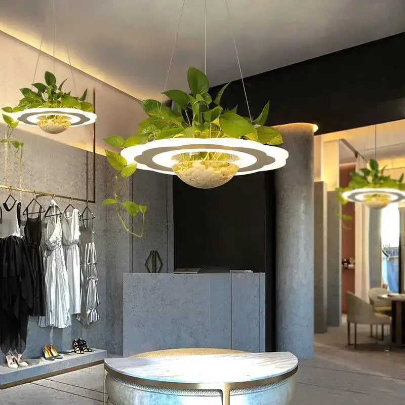 Modern white & gray planter light table pendant dining room led