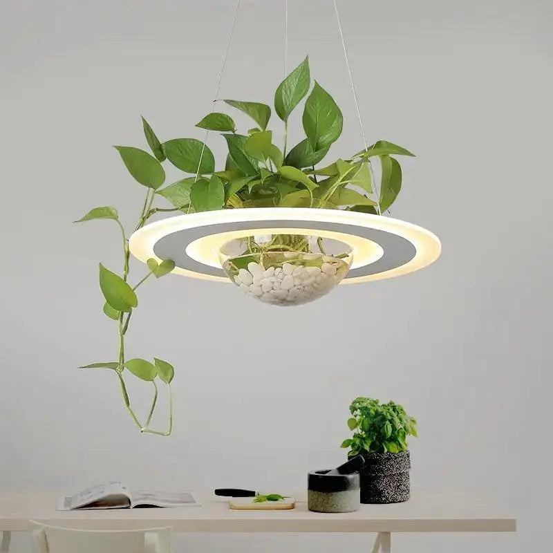Modern white & gray planter light table pendant dining room led