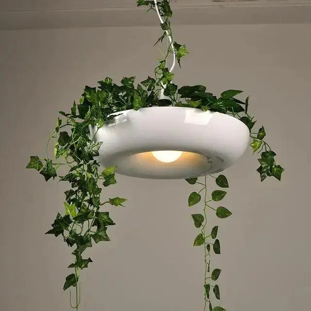 Modern white circular planter pendant lighting living room decor