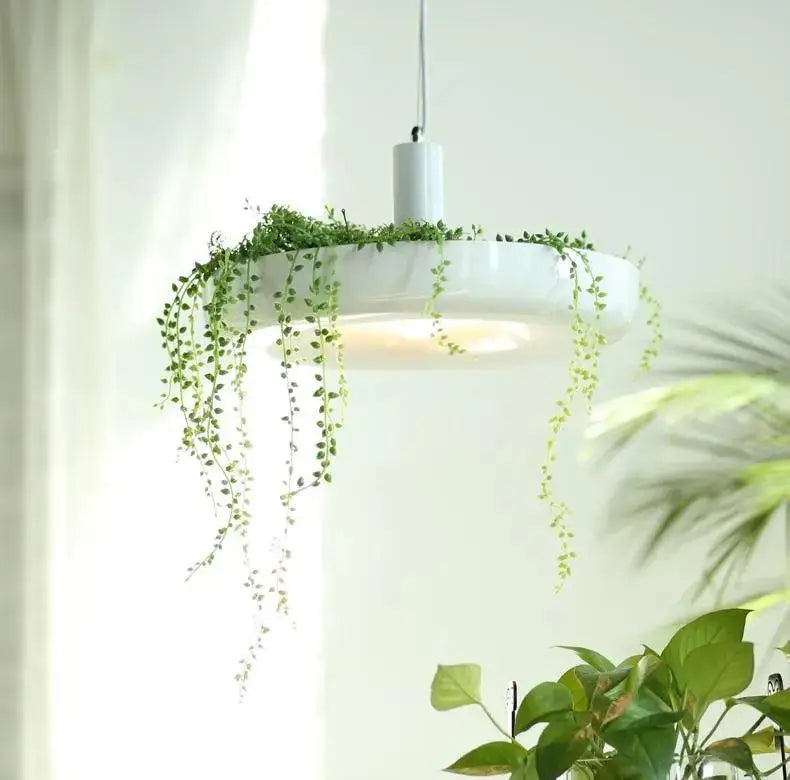Modern white circular planter pendant lighting living room decor