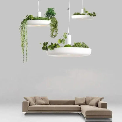 Modern white circular planter pendant lighting living room decor