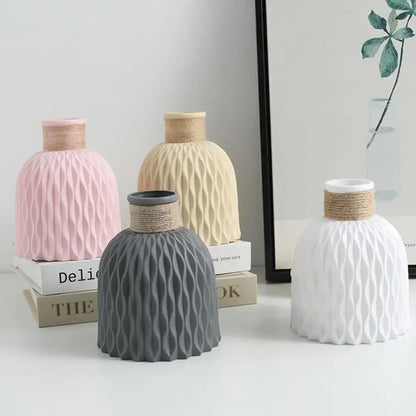 Textured pastel ceramic flower arrangement vase set living room decor