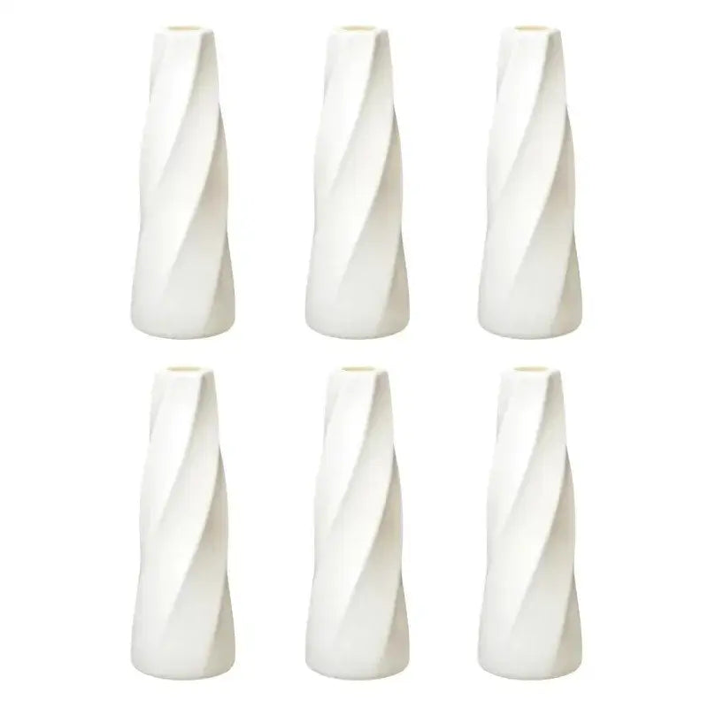 Retro twisted white plastic flower vases living room decor pack