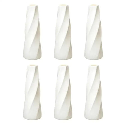 Retro twisted white plastic flower vases living room decor pack