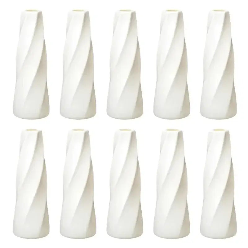 Retro twisted white plastic flower vases living room decor pack