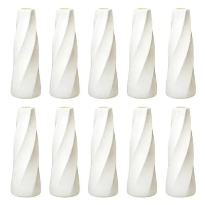 Retro twisted white plastic flower vases living room decor pack