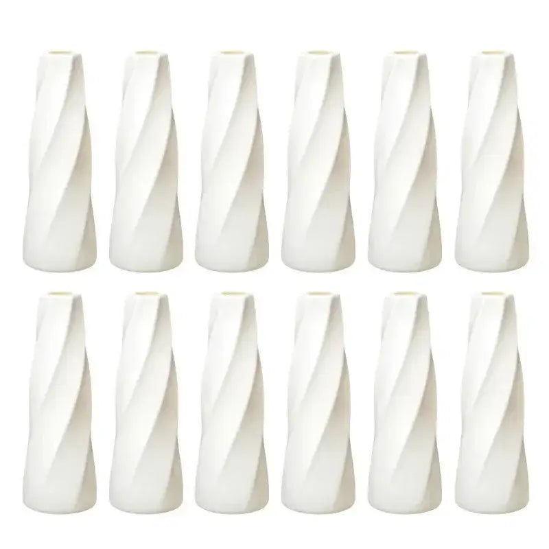 Retro twisted white plastic flower vases living room decor pack