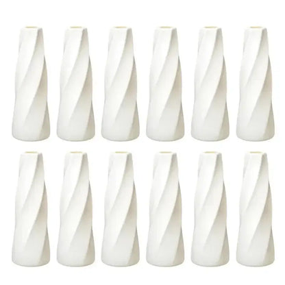 Retro twisted white plastic flower vases living room decor pack